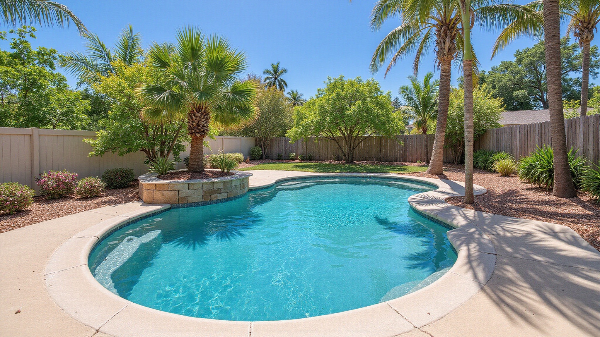 poolside privacy with dense hedges